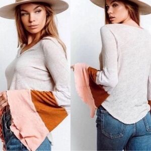 Free People NWOT Spread Your Wings Colorblock Bell Sleeve Top SZ M